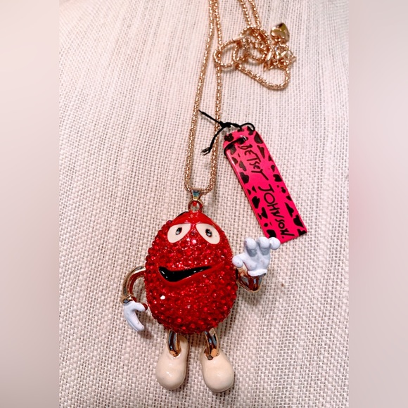 Red Peanut M and M man necklace . Similar to Betsey Johnson Jewelry . - Picture 3 of 3